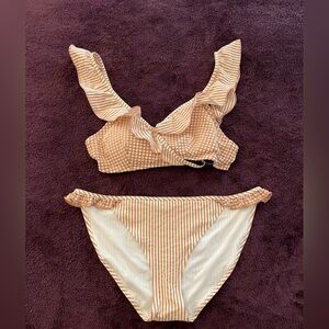 Aerie Seersucker Gingham Scoop Bikini with Ruffle Trim - Size M